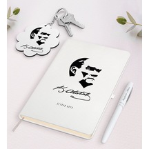 Kişiye Özel Atatürk Temalı Beyaz Defter Kalem ve Anahtarlık N11.2014 Beyaz