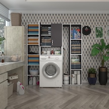 Kenzlife Çamaşır Makinesi Dolabı Veronikamega Gri 180 156 20 Banyo Arkalıksız Raflı Çok Renkli