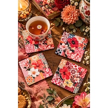 Blooming Garden Vintage Çiçek Desenli Temalı 4 Lü Bardak Altlığı Set 9 Cm, 3 Mm Ahşap Mdf, Dijital Baskı - 933718893 Diğer