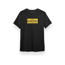 Willy Wonka Golden Ticket Siyah Kısa Kol Erkek Tshirt 001