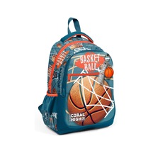 Coral High Kids Nefti Turuncu Basketbol Desenli Üç Bölmeli Okul Sırt Çantası 23651