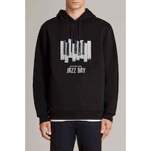 International Jazz Day Piano Button Baskılı Siyah Erkek Sweat (531011594)