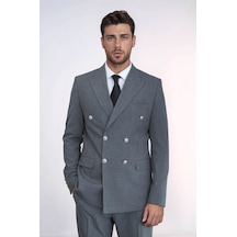 Gümüş Renk Metal Düğmeli Slim Fit Kruvaze Antrasit Erkek Takım Elbise Wessi Gri Gümüş Renk Metal Düğmeli Slim Fit Kruvaze Antrasit Erkek Takım Elbise Wessi Gri