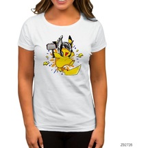 Pikachu Thor Beyaz Kadın Tişört