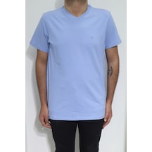 Santa Dmctekstil Erkek Düz Spor Kesim Kalıbı Rahat V Yaka T-shirt Mavi