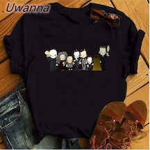 Noıssey Kırmızı Etiket Gala Wensday Addams Moda Kısa Kollu T-shirt Mod50 16543 Siyah