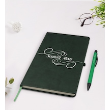 Kişiye Özel İsimli Yeşil Termo Deri Defter Kalem Seti Model 3