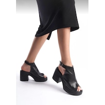 Siyah Renk Platform Yüksek Topuk Bantlı Kadın Sandalet 001