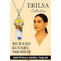 Sertifikalı Çivi Model Murano Kuvars Taşı Kolye Beyaz Renkli Tonlar Sanat Desenli Çok Renkli