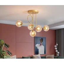 Jade Lüks Modern Salon - Mutfak - Yatak Odası Eskitme Renk Gövde Bal Camlı 5 Li Avize Diğer