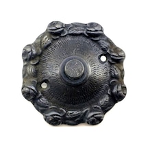 Antika Tarz Dekoratif Pirinç Güllü Kapı Zili - 75mm, Oksit