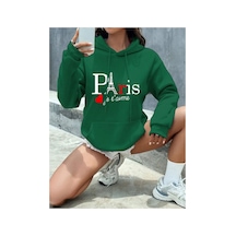 Medinenur Paris Jet Avme Baskılı Kapüşonlu Cepli Sweatshirt Yeşil