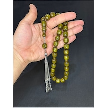 Sevgiliye Özel Hediye Çubuk Kehribar Tesbih Yeşil Renk Kapsül Kesim 13mmx14,5mm H-1619.