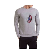 Captain America Shield Wall Baskılı Gri Erkek Örme Sweatshirt