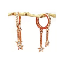 Yıldız Figürlü Zirkon Taşlı Sallantılı Gümüş Küpe N11.97093