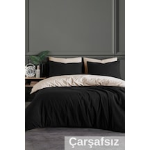 Çarşafsız Çift Kişilik Nevresim Seti Nevresim Kılıfı Ve Yastık Kılıfı Siyah - Bej