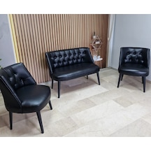 Azra Mobilya Deri Çay Seti Koltuk Takımı - Bekleme Salonu - Cafe Mobilya - Ofis Mobilya - Balkon Mobilya Siyah