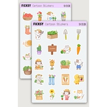 Kawaii Sevimli Bahçıvan Sticker Seti - 40 Adet Etiket Çıkartma Diğer