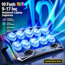 Rgb Işıklı 10 Fanlı Lcd Ekranlı Notebook Laptop Soğutucu Yükseklik Ayarlı 9-17 İnç 2 Usb Girişli Soğutucu