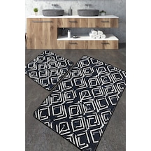 Cenero Banyo Halısı Djt 2 Li Set Banyo Halısı Paspas Yıkanabilir Kaymaz Beyaz - Siyah