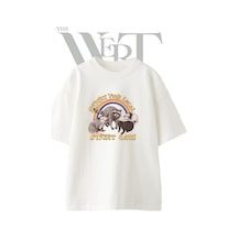 Thewert Street Animals Tasarım Baskılı Ünisex Beyaz Oversize T-shirt
