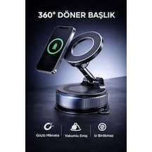 360 Ayarlanabilir Vakumlu Manyetik Telefon Tutucu Güçlü Mıknatıs, İz Bırakmaz Tasarım Gri