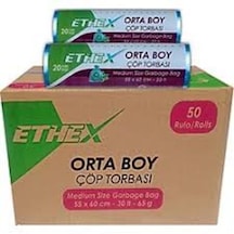 Ethex Orta Boy Mavi Renk Çöp Torbası 50 Paket X 55x60 Cm