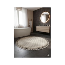 Velvet Serisi Krem Saçaklı Bubble Yolluk Özel Puffy Peluş Halı Yuvarlak Kaymaz Taban Antre Hol Polye Renkli