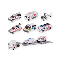 10 Parça Araç Taşıyan Tır Seti - Die Cast - Ds047 - Ambulans Lisinya