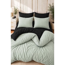 More Home Tek Kişilik Nevresim Takımı Lastikli Çarşaflı Siyah Yeşil Mint Yeşili
