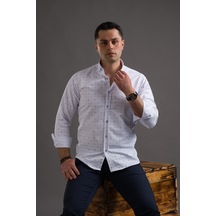 Advante Desenli Slimfit Düğmeli Yaka Uzun Kol Erkek Gömlek Mavi