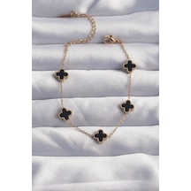 316l Çelik Baby Boy Gold Renk Siyah Mineli Yonca Bileklik - Tj-bb6276 Gümüş