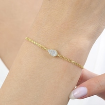 Mia Vento Pırlanta Montür Minimal Damla Baget Gold Renk Gümüş Bileklik
