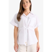 Defacto Regular Fit Bağcıklı Flamlı Pamuk Kısa Kollu Gömlek F3416ax25hswt79 Beyaz