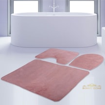 Bonny Home Unicolor Düz Pembe 3lü Banyo Paspası Halısı Seti Kaymaz Pembe