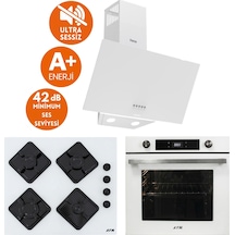 Afm Tech & Ferre Alfa D087-SA + FM7701 + FM-BD2201  Sessiz Silentart Turbo Beyaz Dijital Ankastre Set