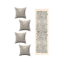 Siyah Krem Leopar Desenli 4'lü Kırlent Kılıfı 1 Runner Seti 4kmbs206-rs