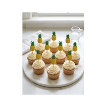 Ananas Sarı Simli Cupcake Kürdanı Doğum Günü Parti Ve Pasta Süsü 10 Lu 5cm