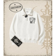 Tarzsokak Gotik & Grunge Streetwear Eyes Never Lıe Yarım Fermuarlı Sweatshirt Beyaz