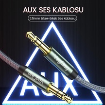 3.5mm Jack Trs Hi-fi Örgülü Aux Ses Kablosu 2 Metre