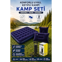 Çift Kişilik Kamp Şişme Yatak Yastık Şişirme Pompa Seti Lacivert