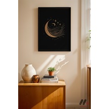 Altın Ay Mistik Poster, Siyah Çerçeveli Duvar Tablosu - Modern Ev Dekorasyonu