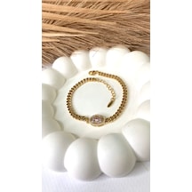 Altın / Gold Renk Oval Halka Zirkon Taşlı Xupıng Bileklik Gold