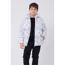 Erkek Çocuk Çıkabilir Kapüşonlu Su Ve Rüzgar Geçirmez Cepli Kışlık Şişme Mont & Kaban & Parka-62 Beyaz