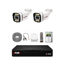 Fury 2 Kameralı 5mp Lens 1080p 6 Warm Led Renkli Gece Görüşlü Güvenlik Kamera Sistemi 320gb 1606