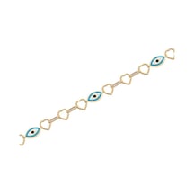 Diamond Line - Gülaylar - Sarı Altın 14 Ayar Nazar Boncuğu Bilekl Standart N11.21813 Sarı Altın