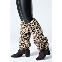 Leopar Desenli Peluş Tozluk Kahverengi