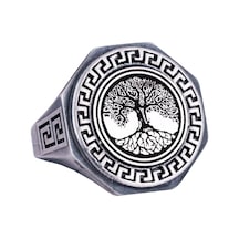 925 Ayar Gümüş Yüzük - Yunan Anahtarı Tasarımı Erkek Yüzüğü - El Yapımı Yüzük Gümüş