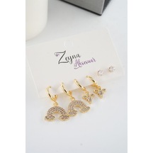 Kadın Vip Seri Baget Zirkon Taşlı Gökkuşagı Model 6'lı Küpe Seti