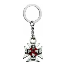 Haç Figürlü Kırmızı Kurukafalı Anahtarlık Gotik Unisex Metal Aksesuar